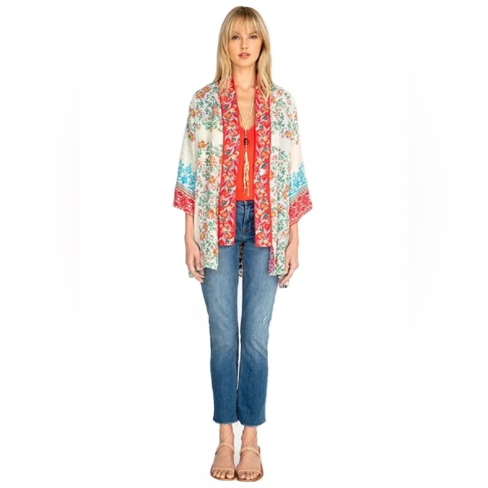 Johnny Was Onyx Reversible Silk Kimono Size Small Boho Festival Pockets